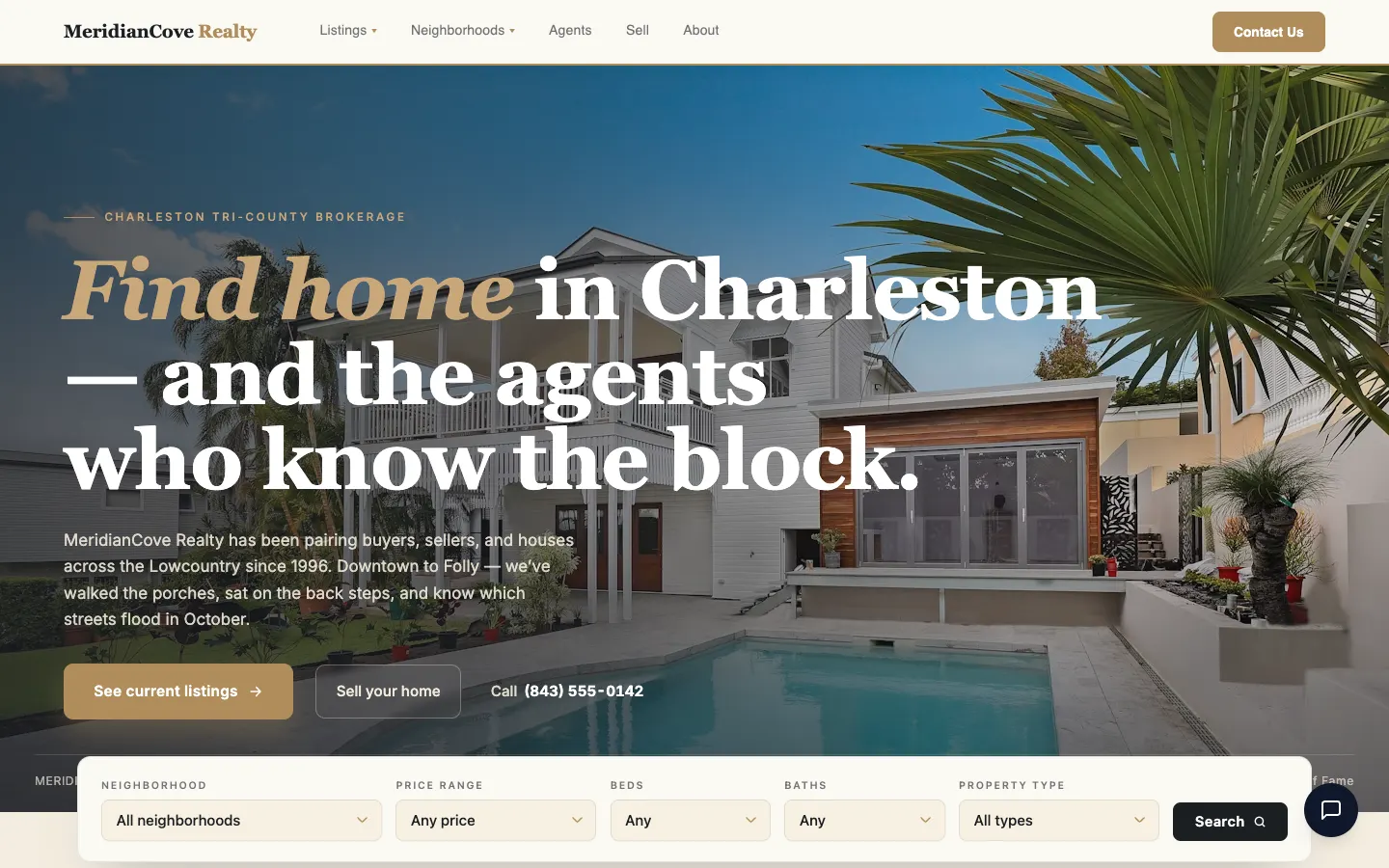 MeridianCove Realty website screenshot